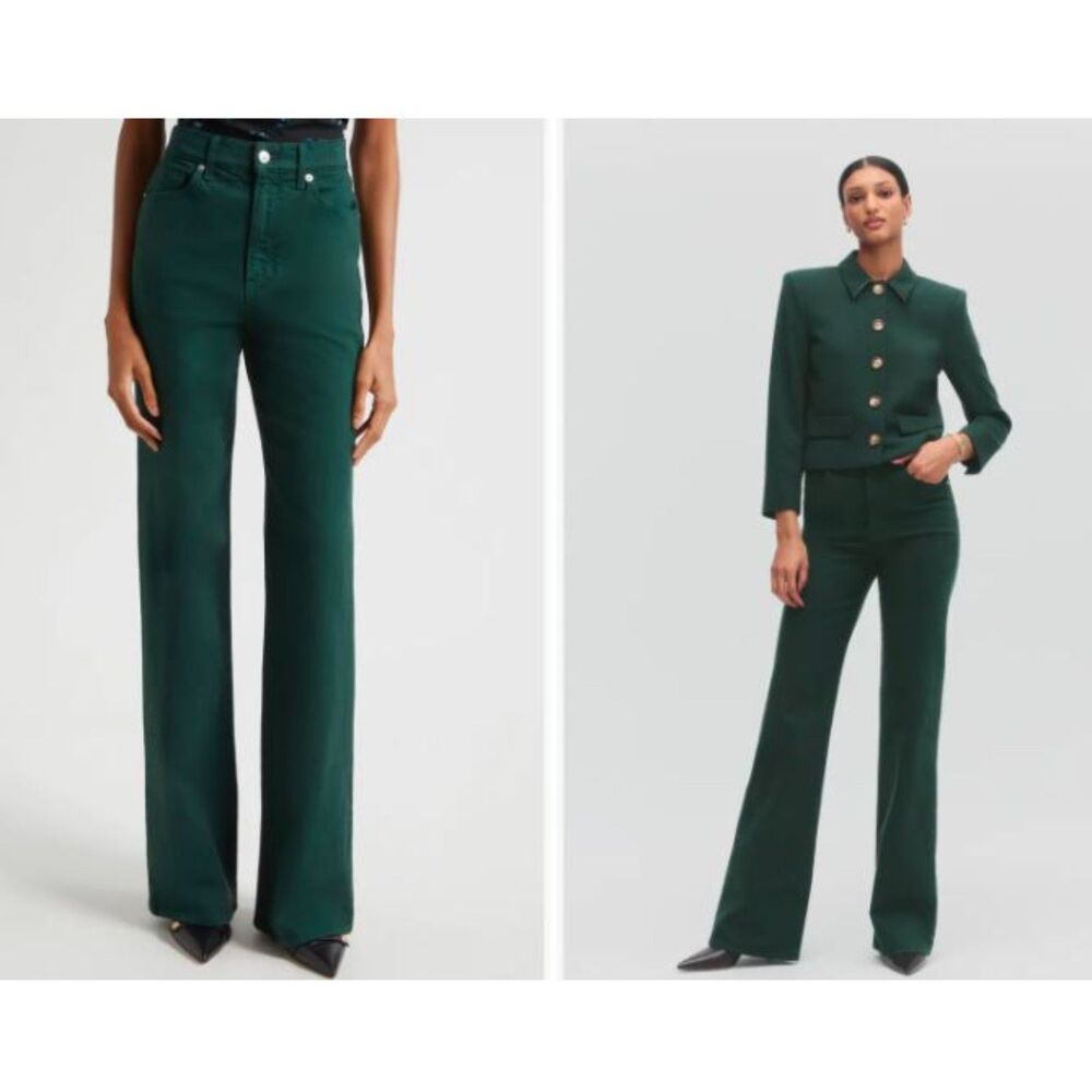 Veronica Beard Women's Crosbie Wide Leg Jeans Pine Green NWT 298 Sz 24
